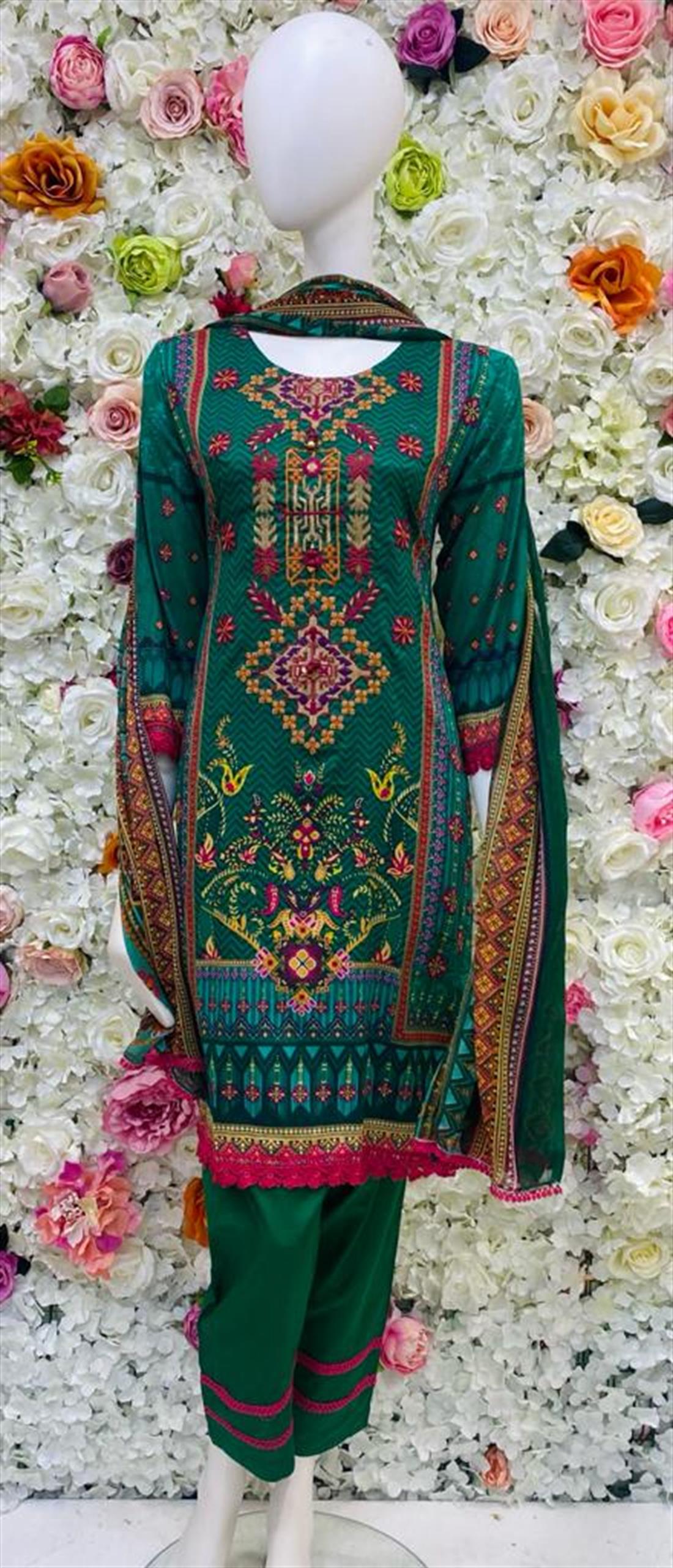 Green Embroidered Chiffon Ladies Readymade