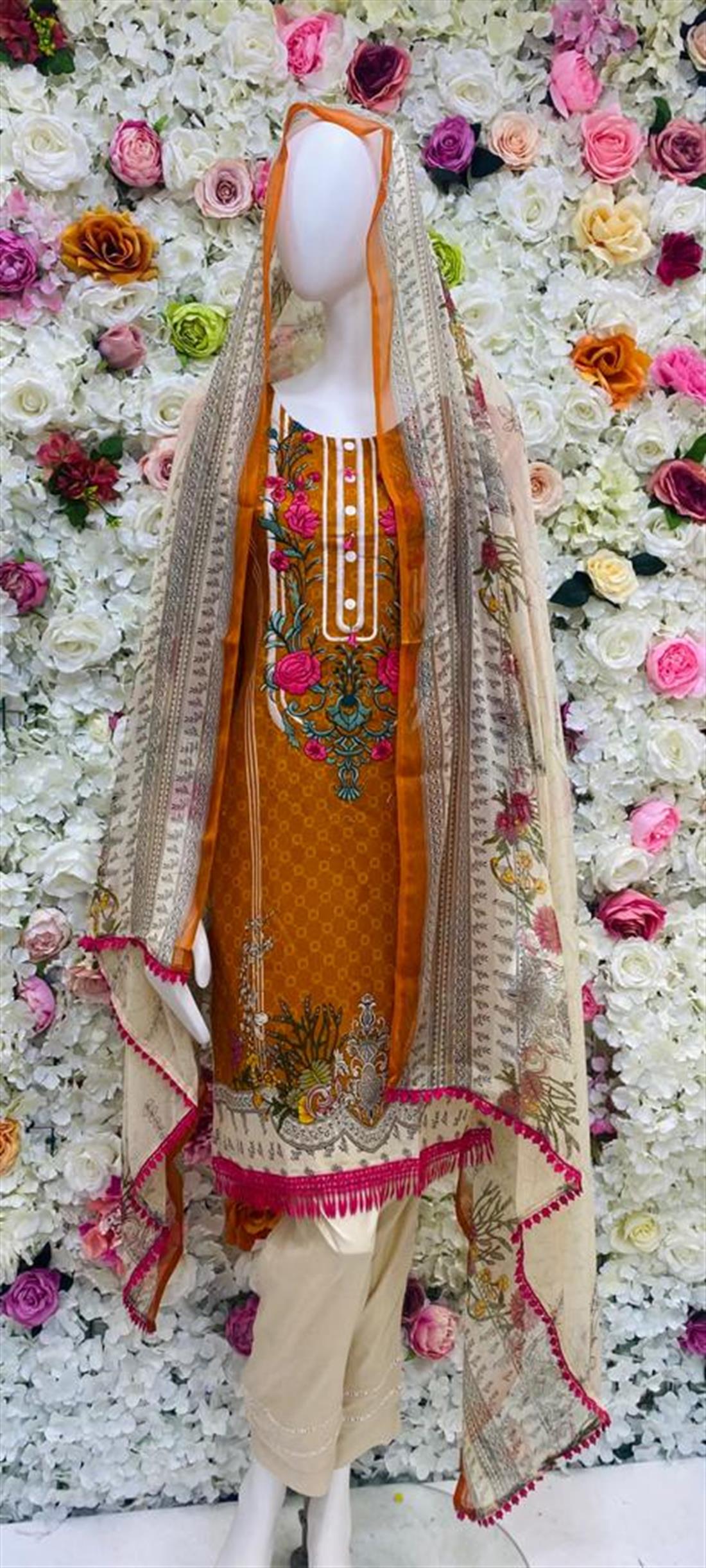 Orange Embroidered Chiffon Ladies Readymade