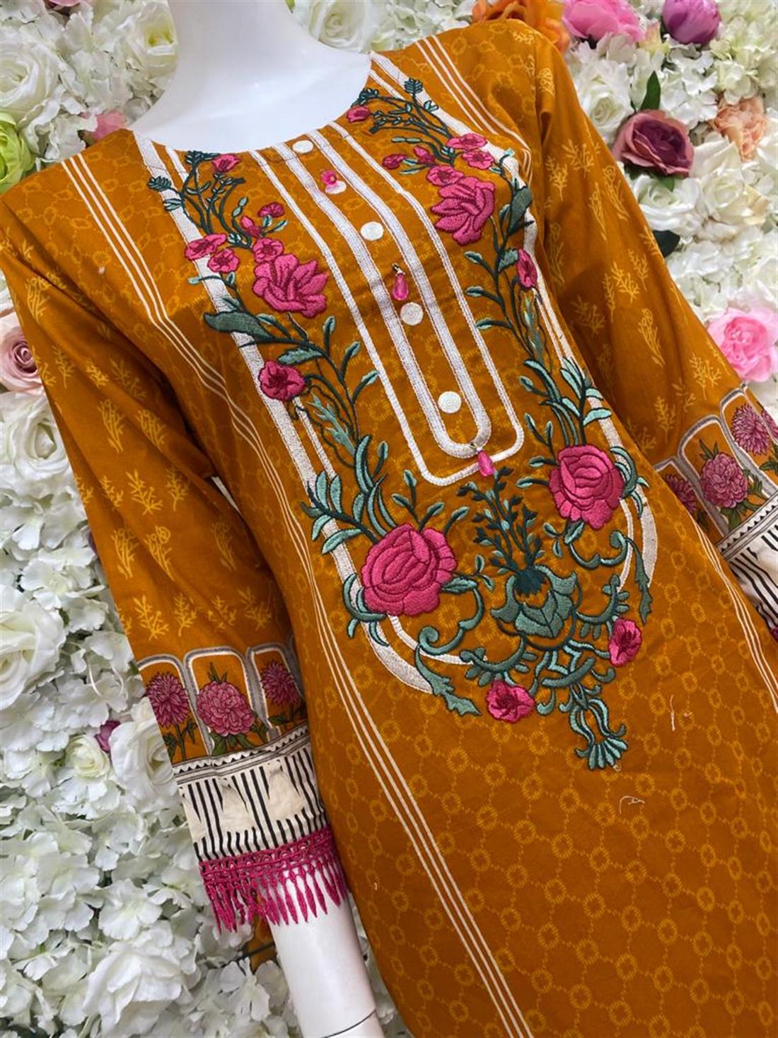 Orange Embroidered Chiffon Ladies Readymade