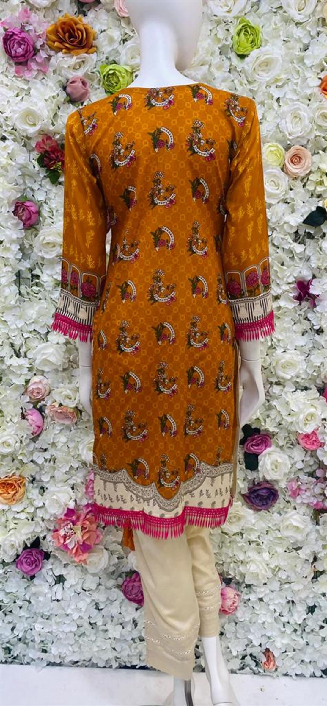 Orange Embroidered Chiffon Ladies Readymade