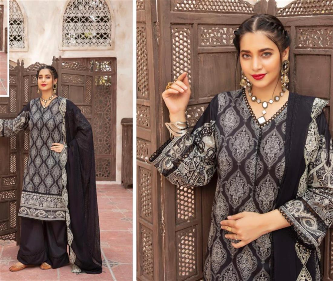 Black RIAZ ARTS Mahee’s and White LAWN Collection