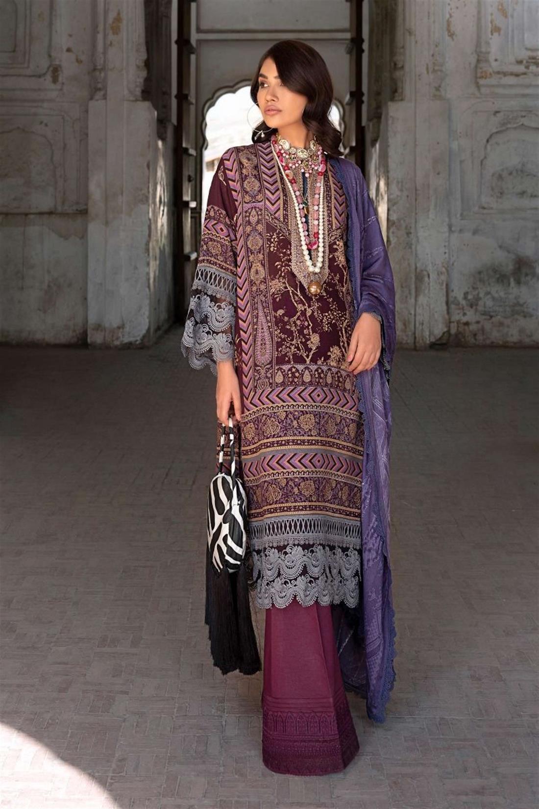 Plum & Purple Embroidered Organza Unstitched Suits