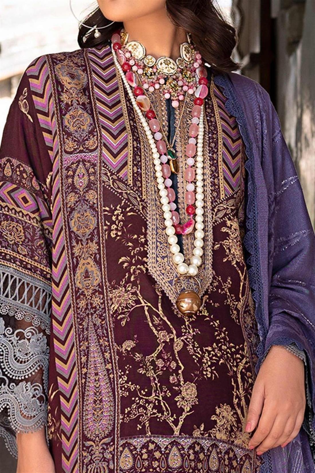 Plum & Purple Embroidered Organza Unstitched Suits