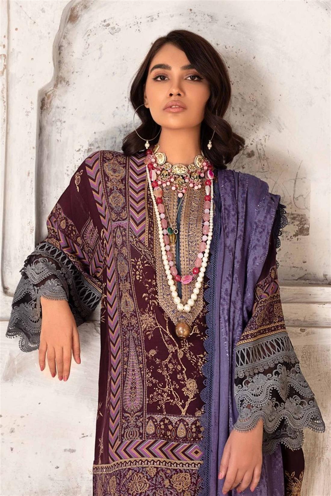 Plum & Purple Embroidered Organza Unstitched Suits