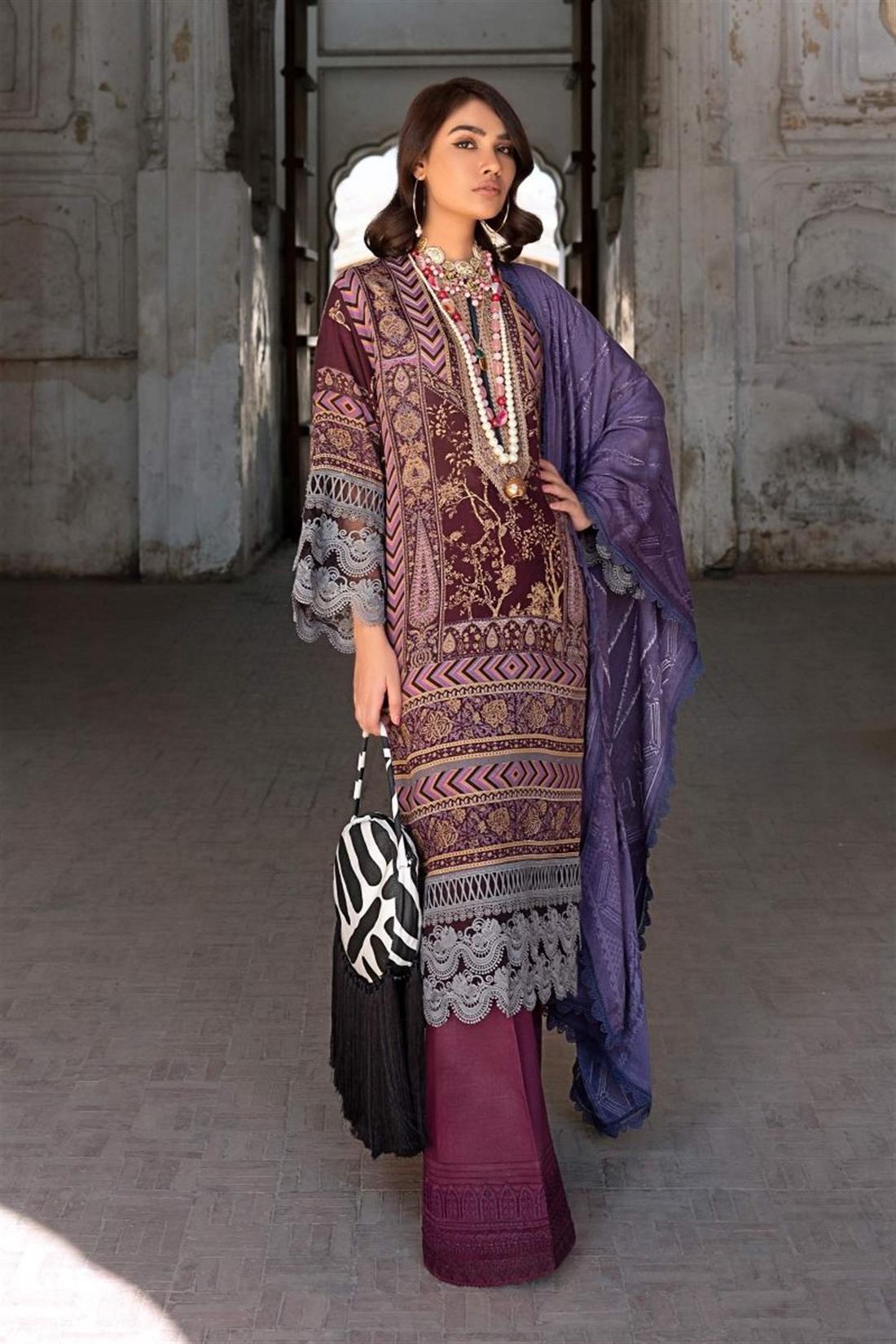 Plum & Purple Embroidered Organza Unstitched Suits