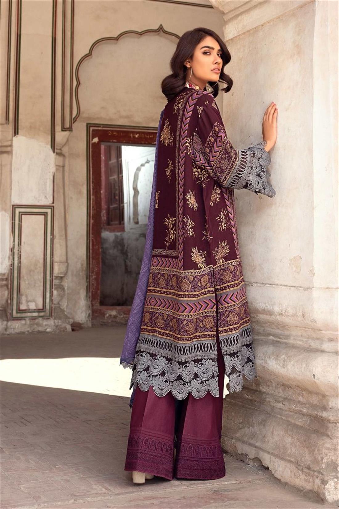 Plum & Purple Embroidered Organza Unstitched Suits
