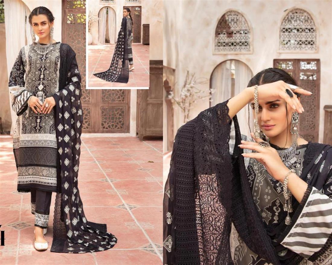 Black & Multicolour RIAZ ARTS Mahee’s and White LAWN Collection