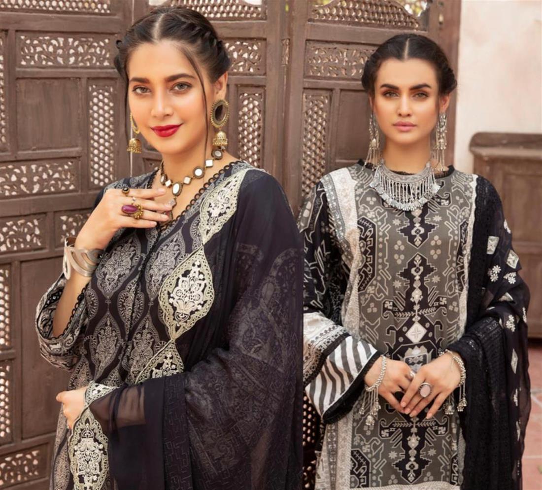 Black & Multicolour RIAZ ARTS Mahee’s and White LAWN Collection
