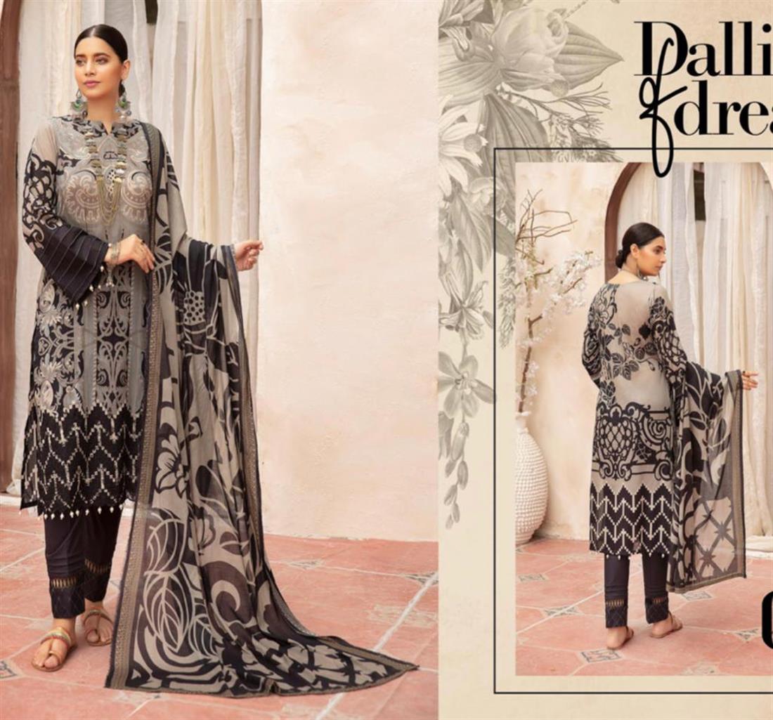Black & Grey RIAZ ARTS Mahee’s and White LAWN Collection
