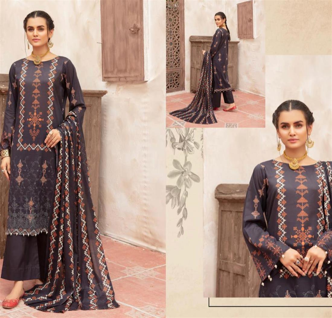 Black & Orange RIAZ ARTS Mahee’s and White LAWN Collection