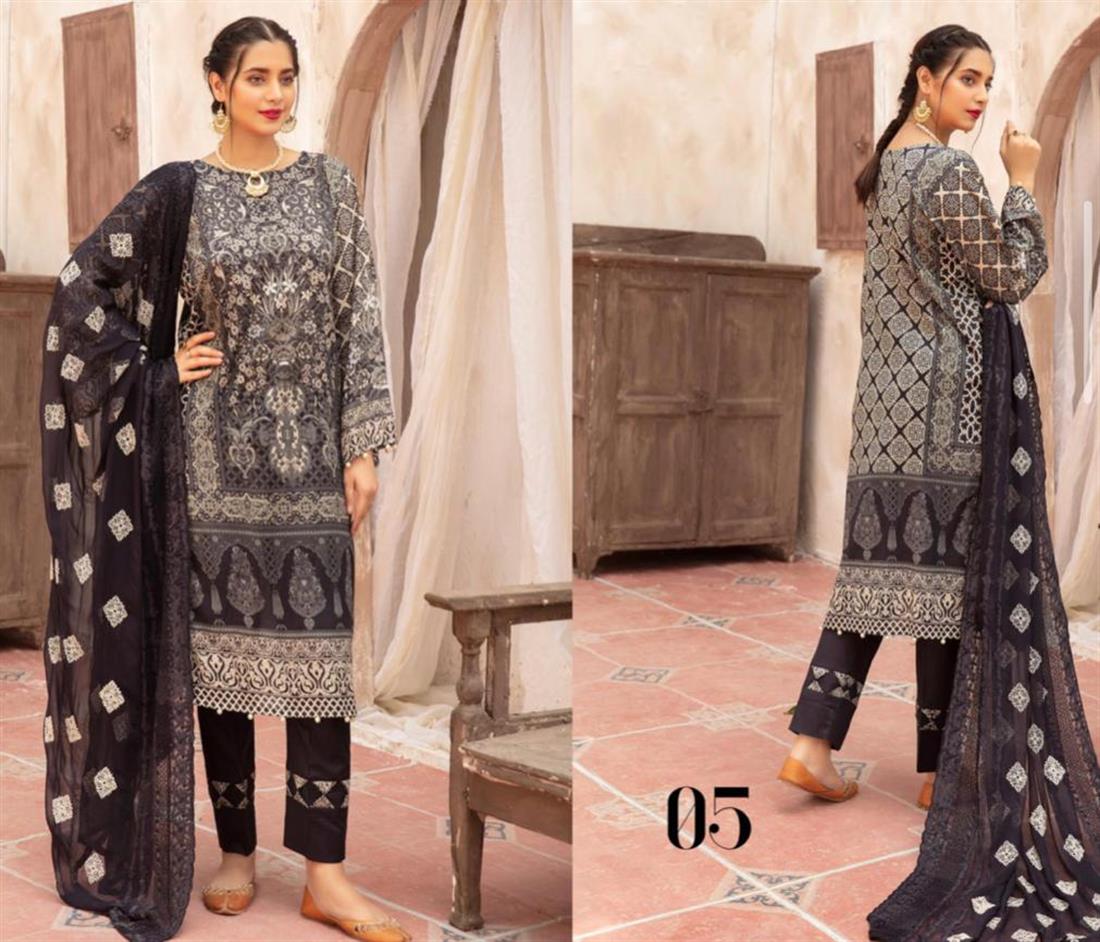 Black & Multicolour RIAZ ARTS Mahee’s and White LAWN Collection