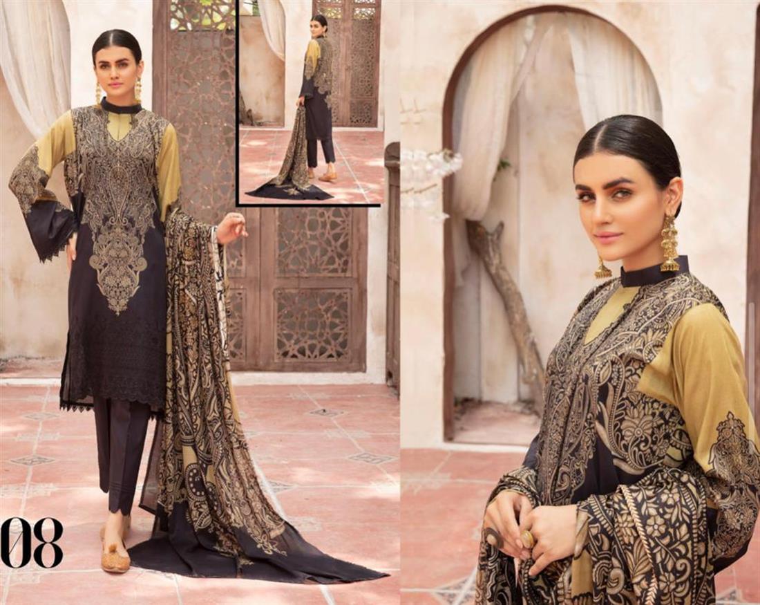Black & Khakhi RIAZ ARTS Mahee’s and White LAWN Collection