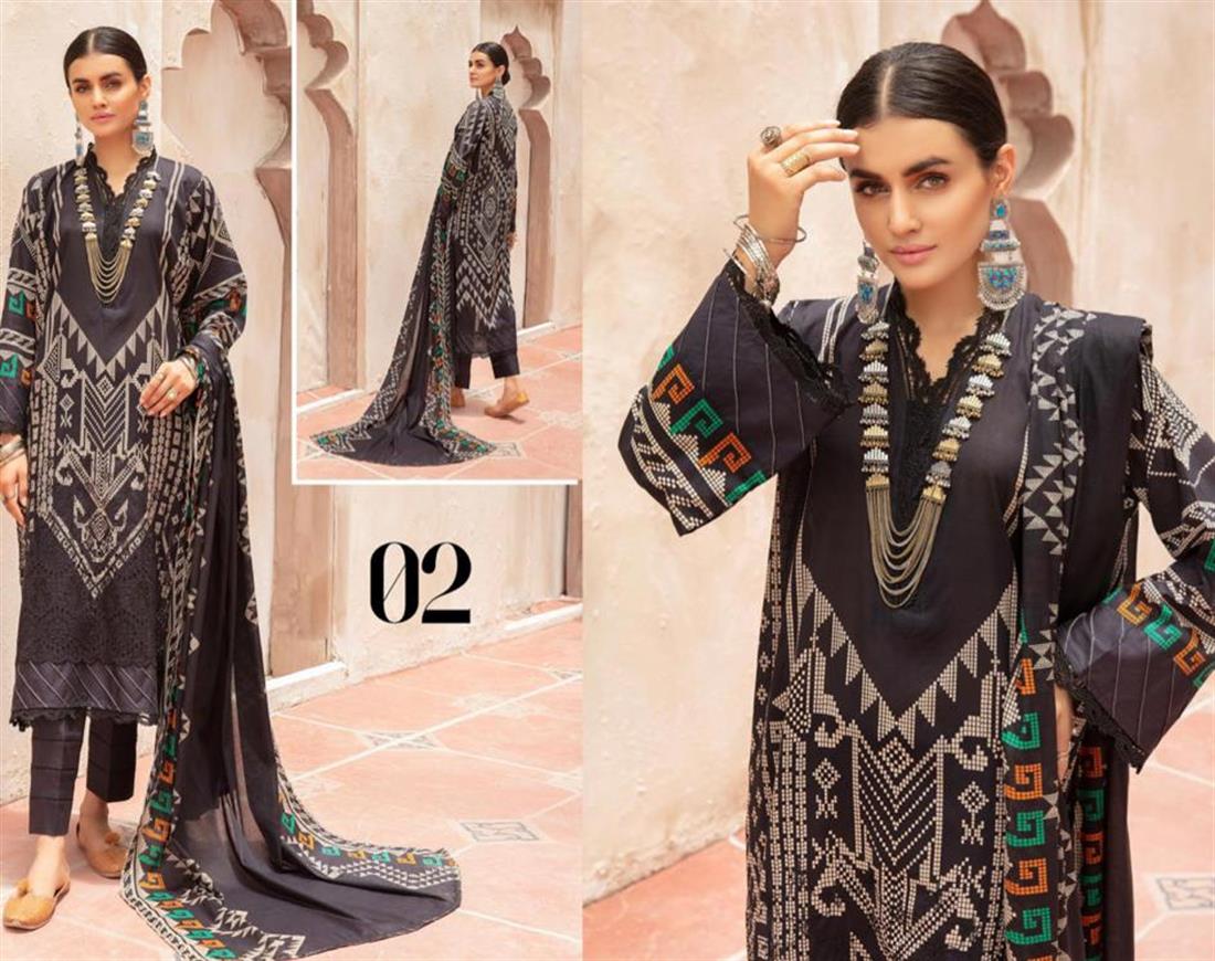 Black & Multicolour RIAZ ARTS Mahee’s and White LAWN Collection