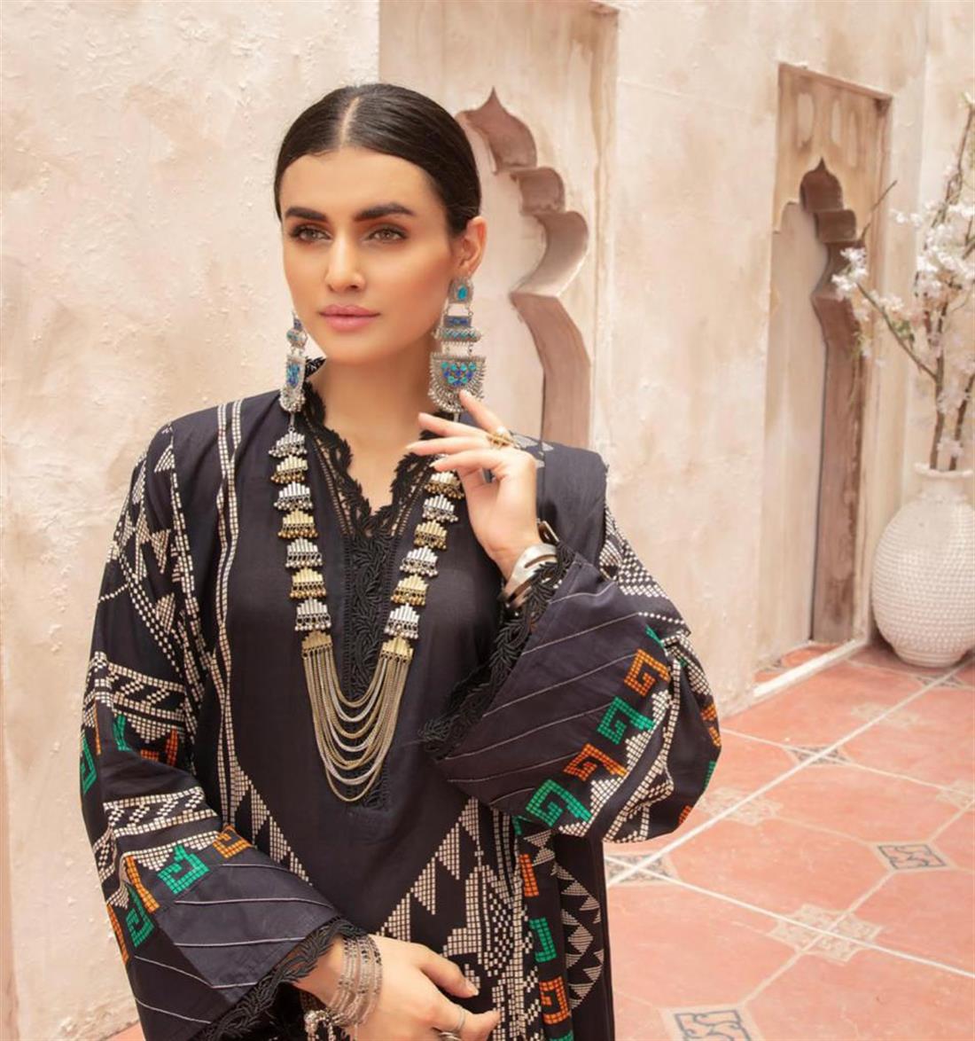 Black & Multicolour RIAZ ARTS Mahee’s and White LAWN Collection