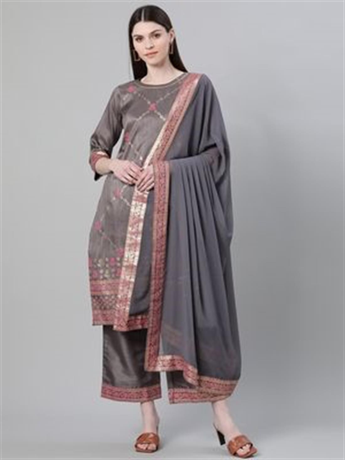 Grey Printed Chiffon Palazzo Ladies Readymade
