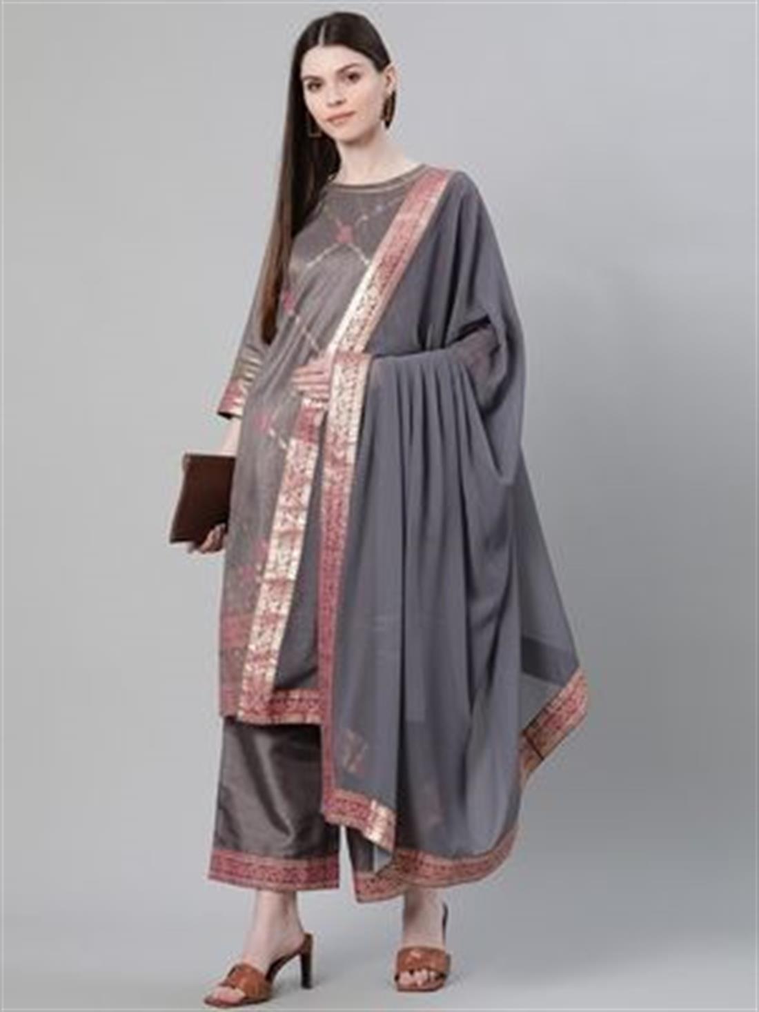 Grey Printed Chiffon Palazzo Ladies Readymade
