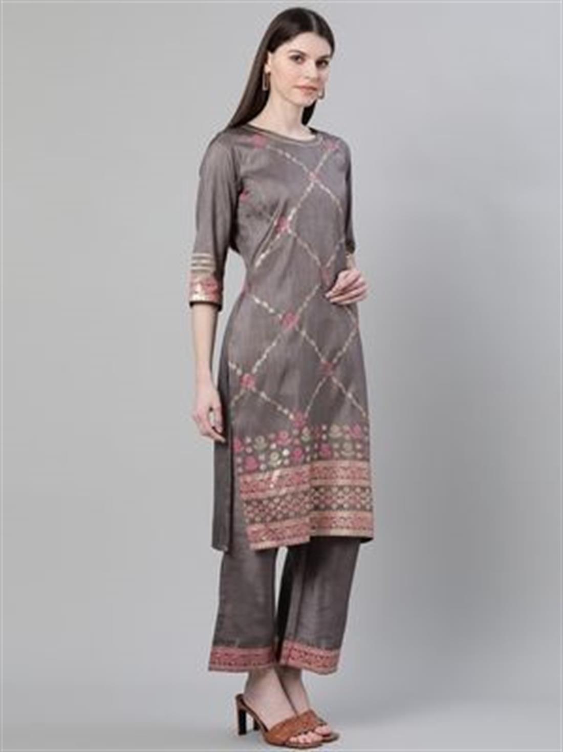 Grey Printed Chiffon Palazzo Ladies Readymade