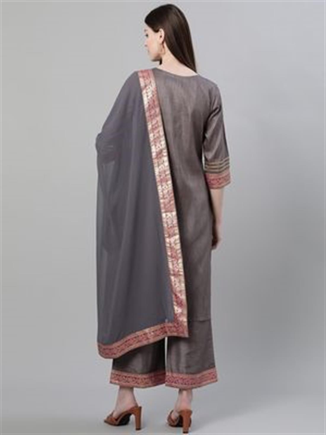 Grey Printed Chiffon Palazzo Ladies Readymade