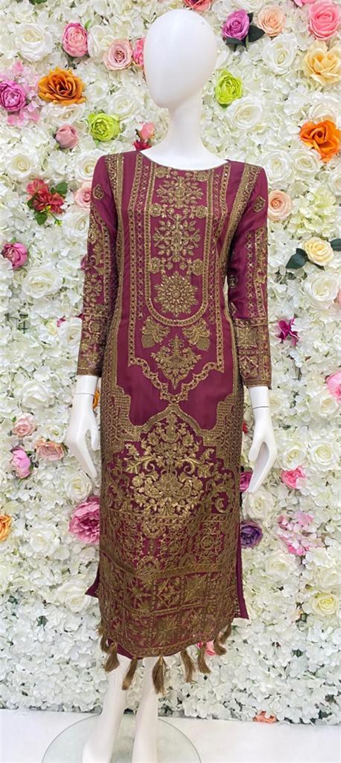 Burgundy Embroidered Chiffon Ladies Readymade