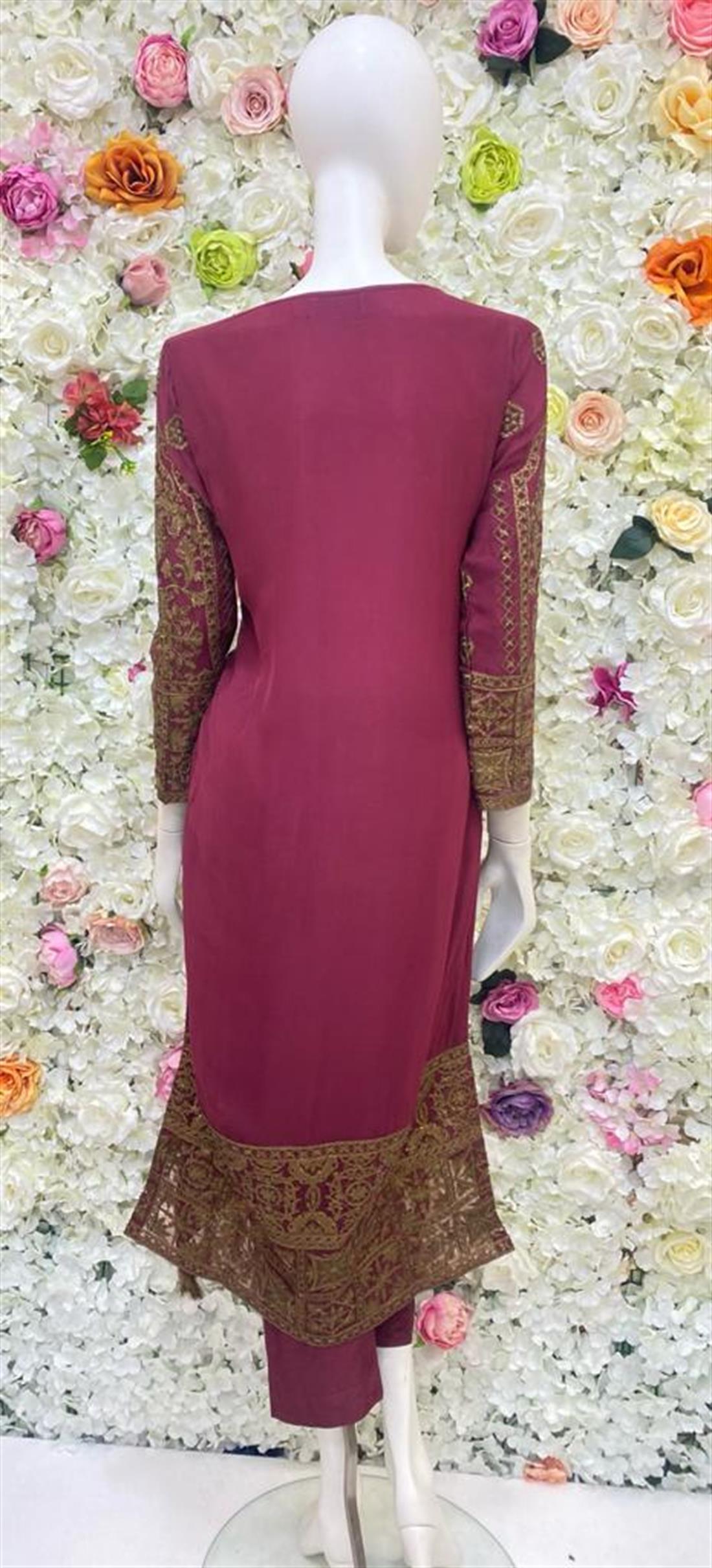 Burgundy Embroidered Chiffon Ladies Readymade
