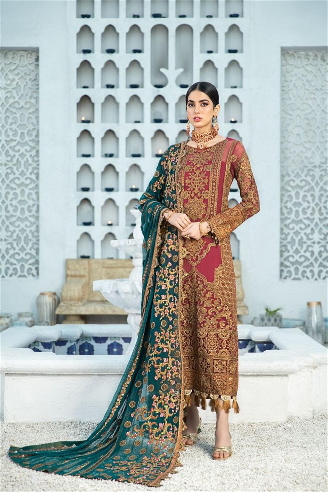 Burgundy Embroidered Chiffon Ladies Readymade