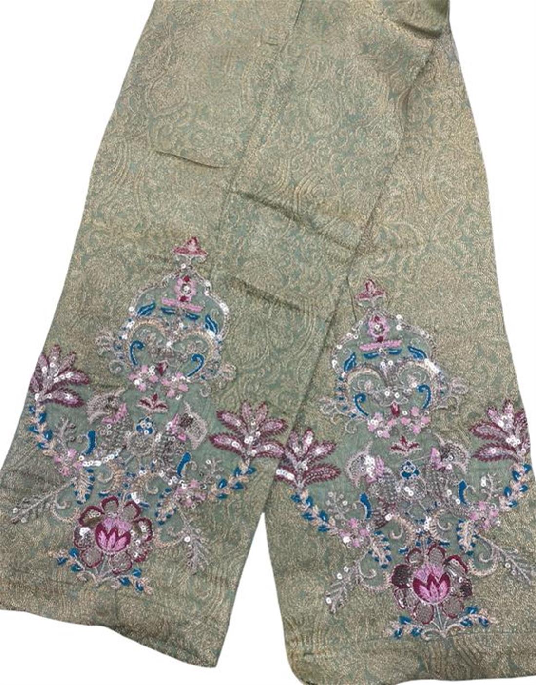 Green & Orange Embroidered Organza Ladies Readymade