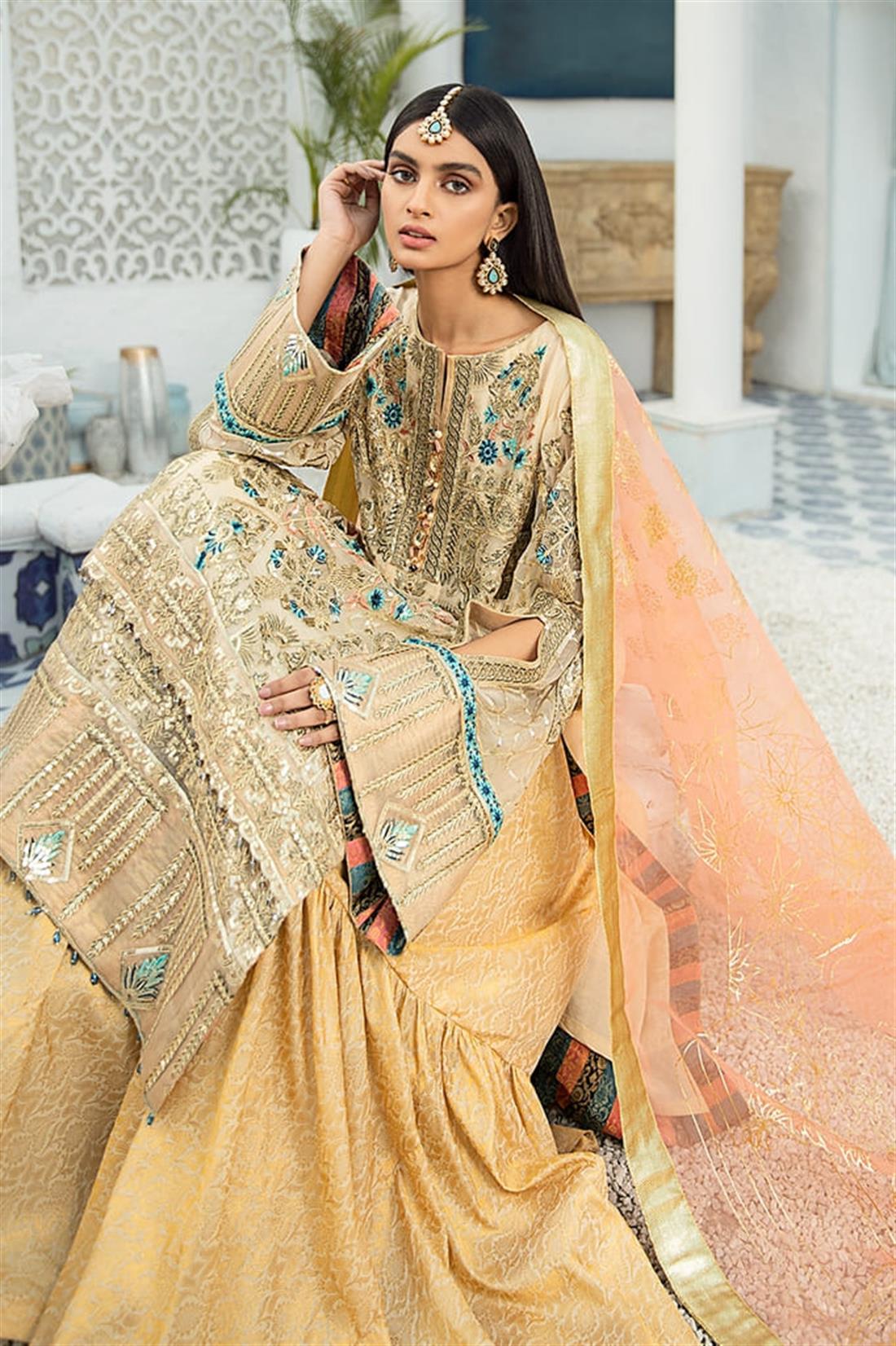 Cream Embroidered Chiffon Sharara Ladies Readymade
