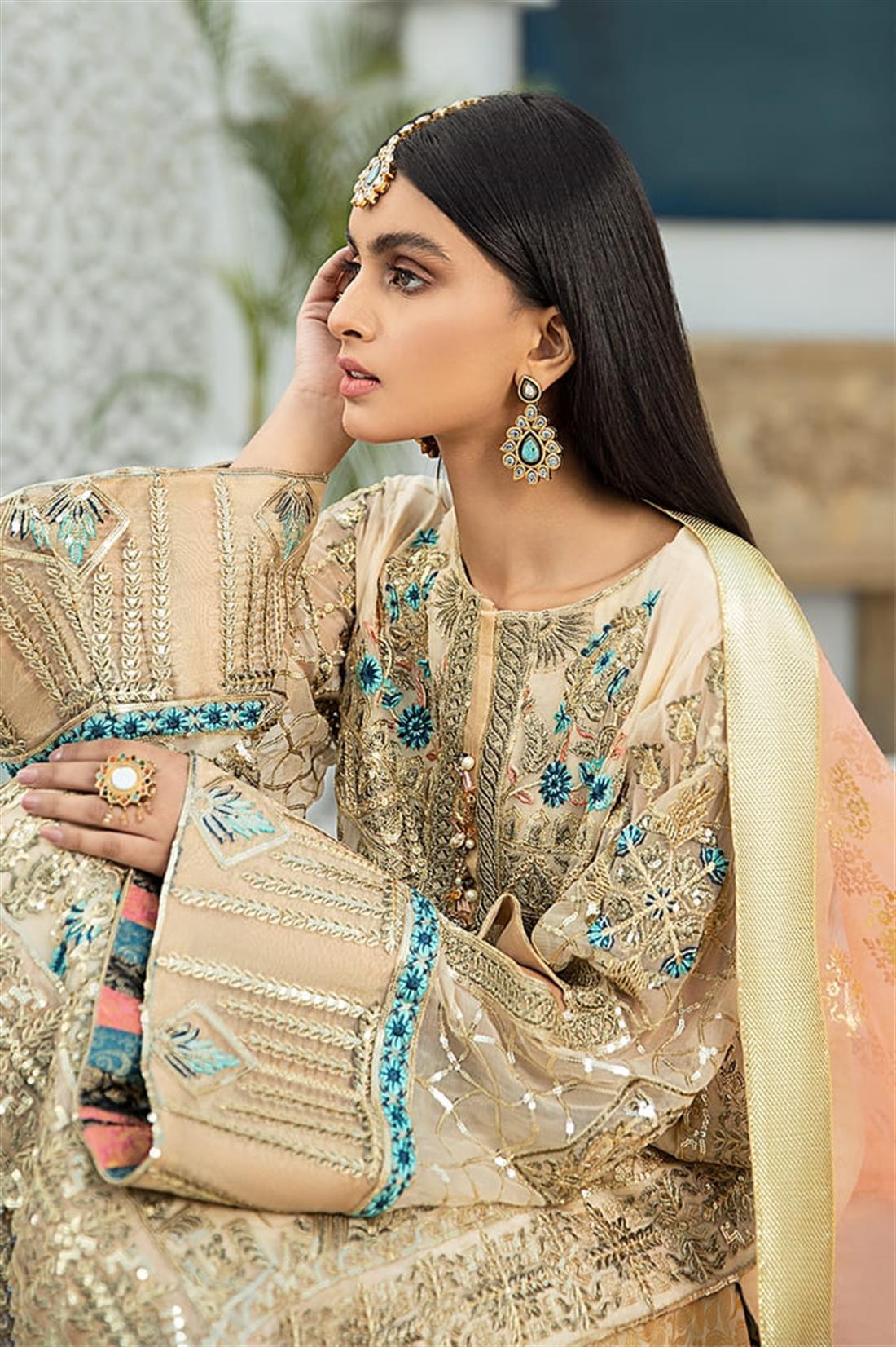 Cream Embroidered Chiffon Sharara Ladies Readymade