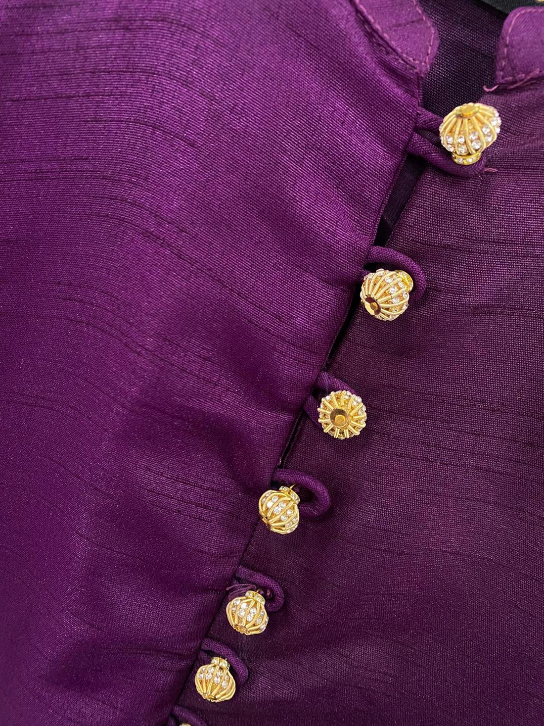 Plum Maroon Raw Silk Salwar Kameez with Organza Dupatta