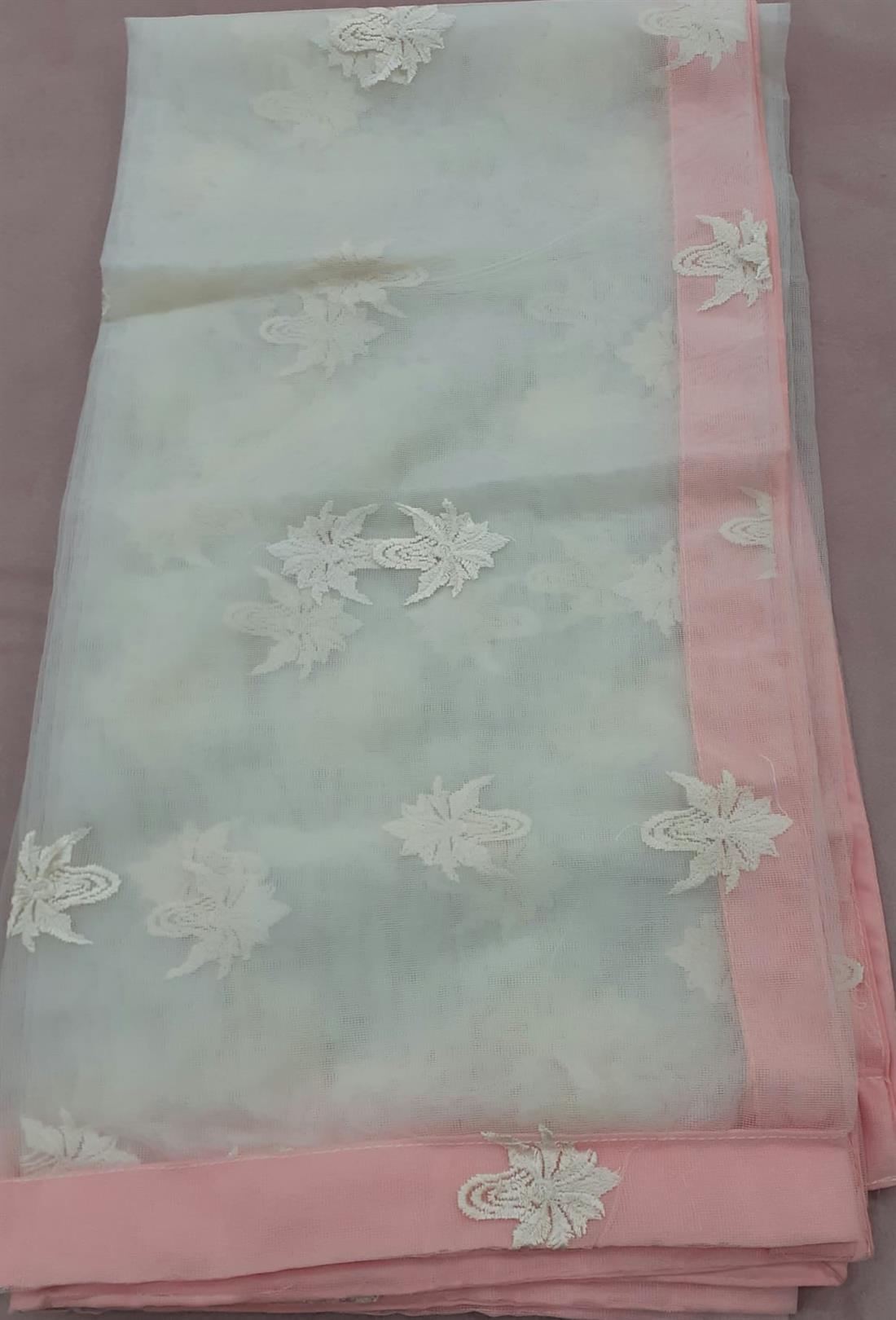 Cream Embroidered 3 Piece Stunning Organza Kameez & Net Trouser