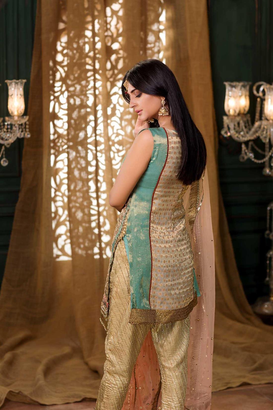 Aqua & Multicolour Embroidered Organza Ladies Readymade