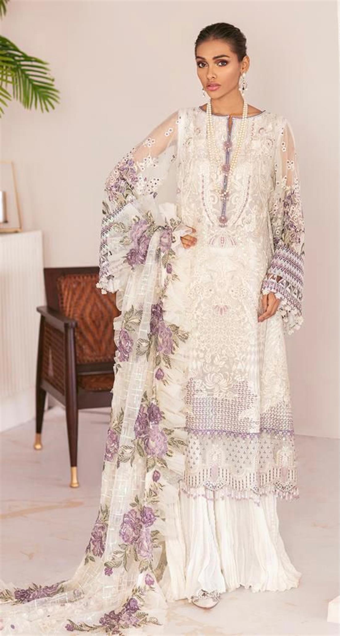 White Embroidered Chiffon Ladies Readymade