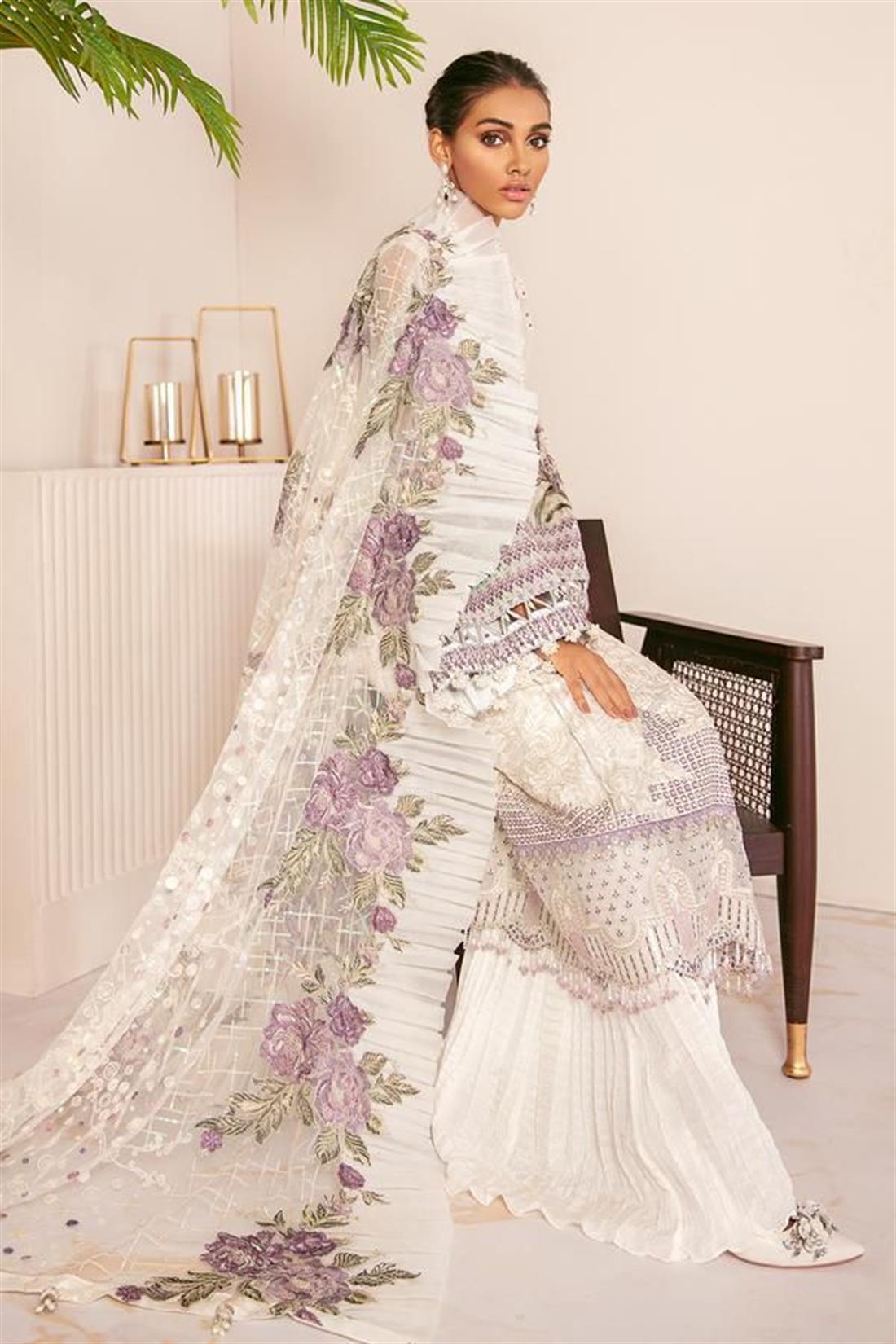 White Embroidered Chiffon Ladies Readymade