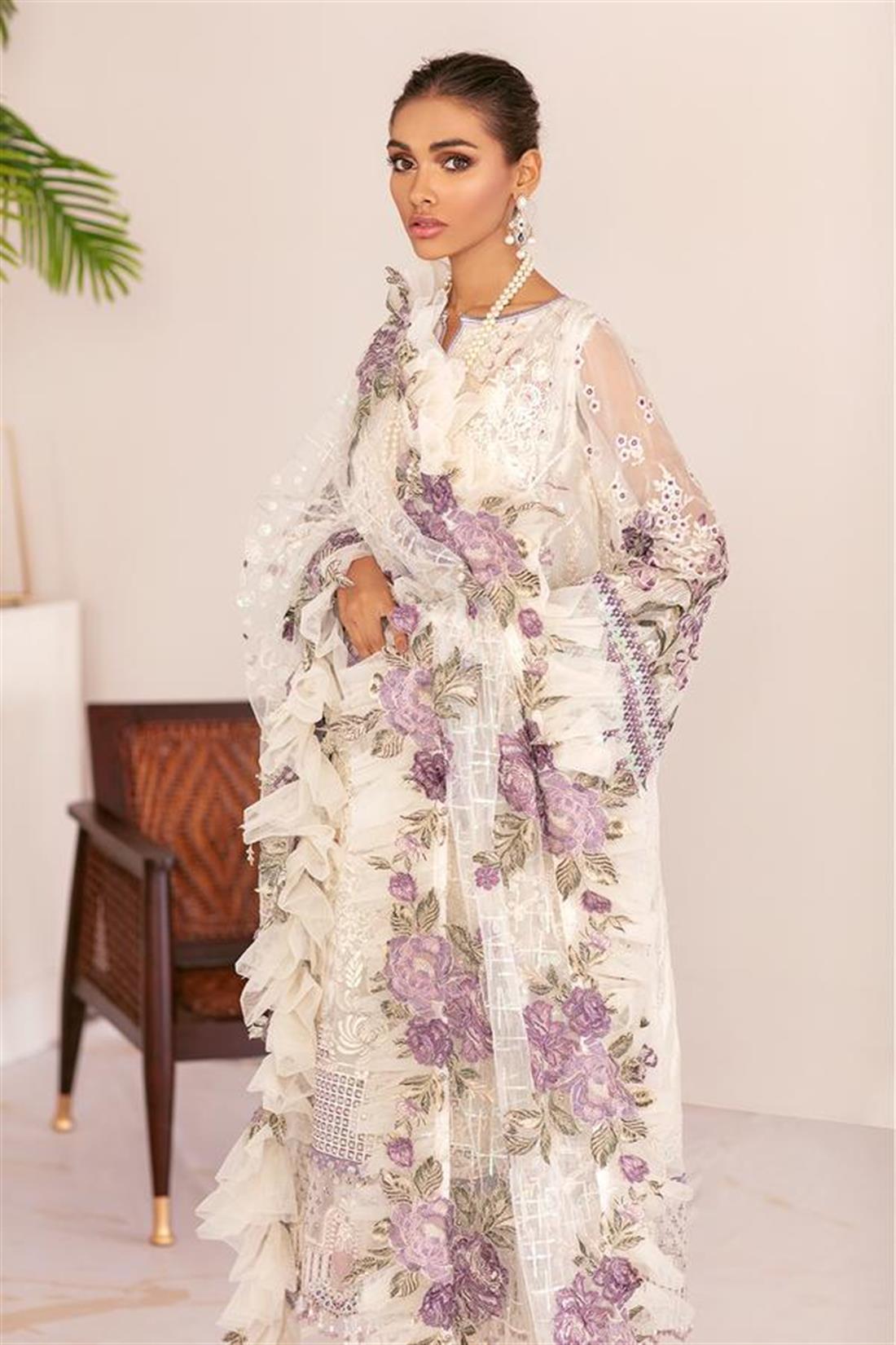 White Embroidered Chiffon Ladies Readymade