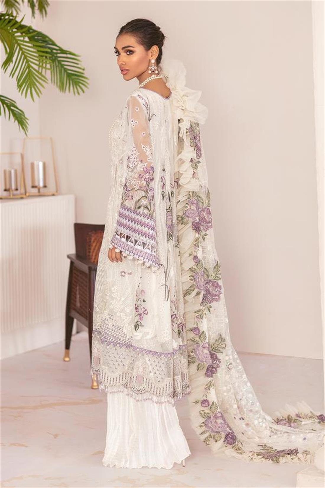 White Embroidered Chiffon Ladies Readymade