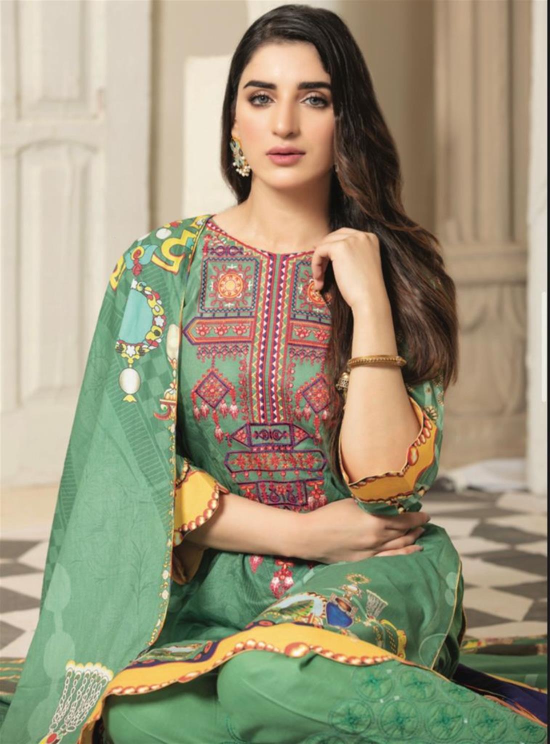 Green Embroidered Lawn Ladies Readymade