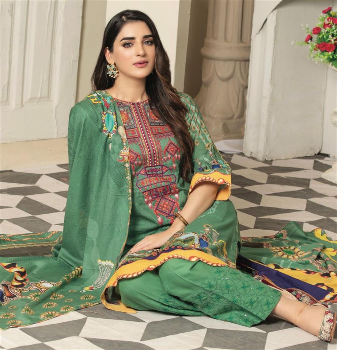 Green Embroidered Lawn Ladies Readymade