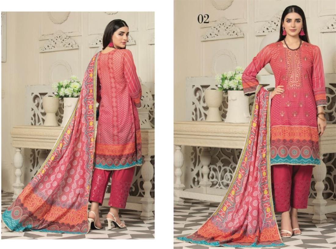 Magenta Pink Embroidered Lawn Ladies Readymade