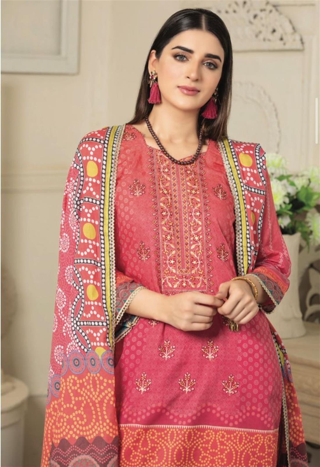Magenta Pink Embroidered Lawn Ladies Readymade