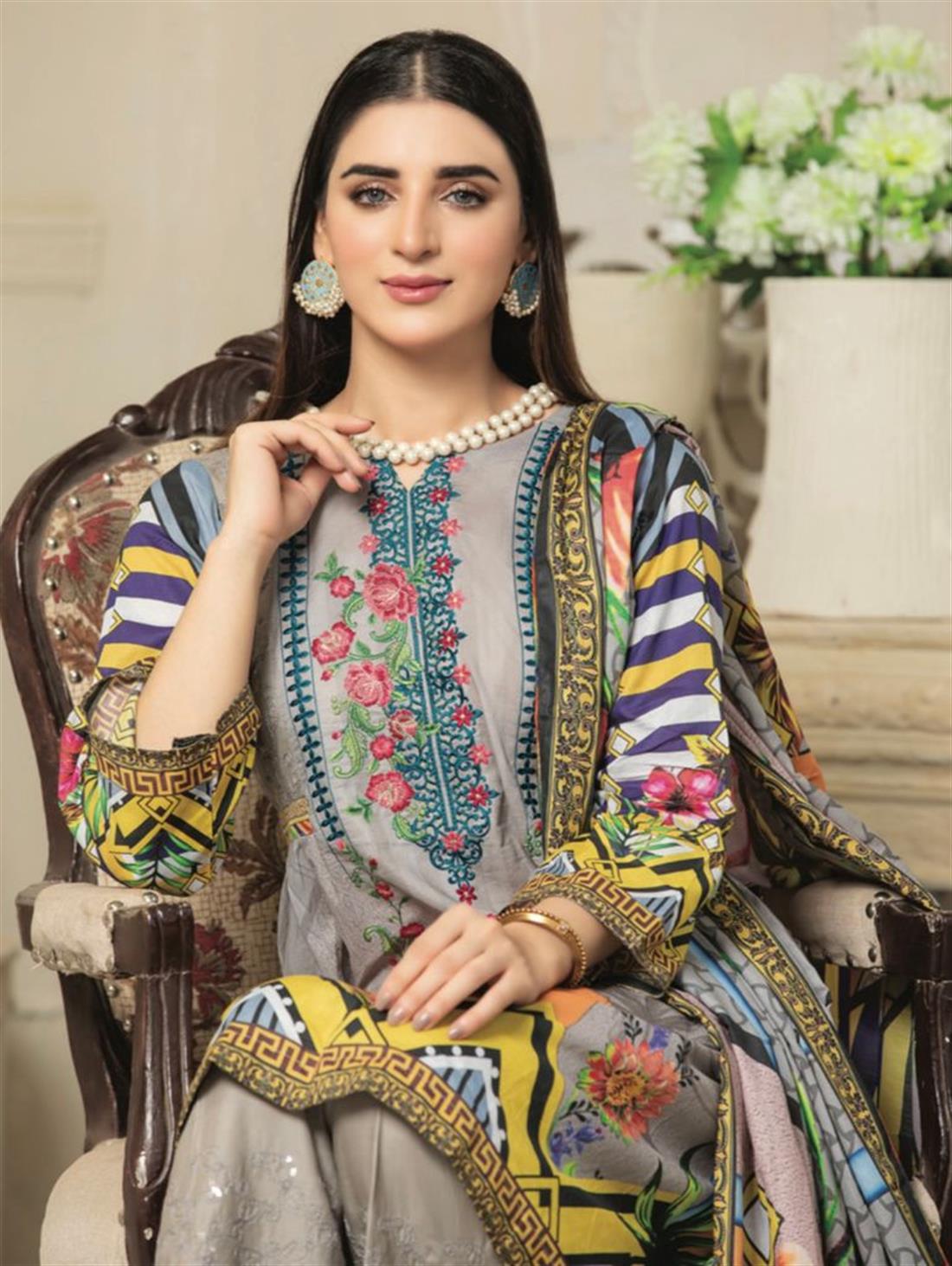 Grey Embroidered Lawn Ladies Readymade