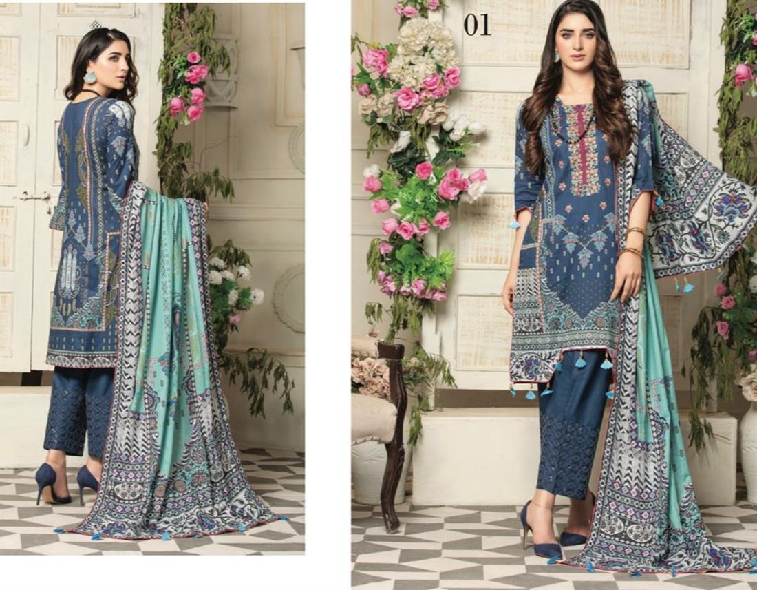 Navy Blue Embroidered Lawn Ladies Readymade