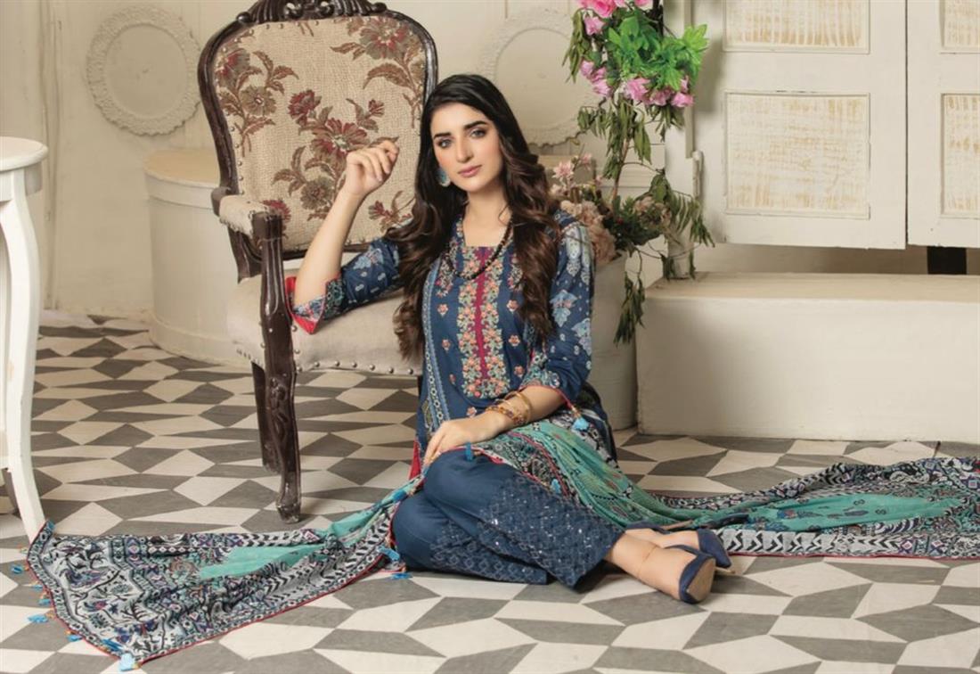 Navy Blue Embroidered Lawn Ladies Readymade