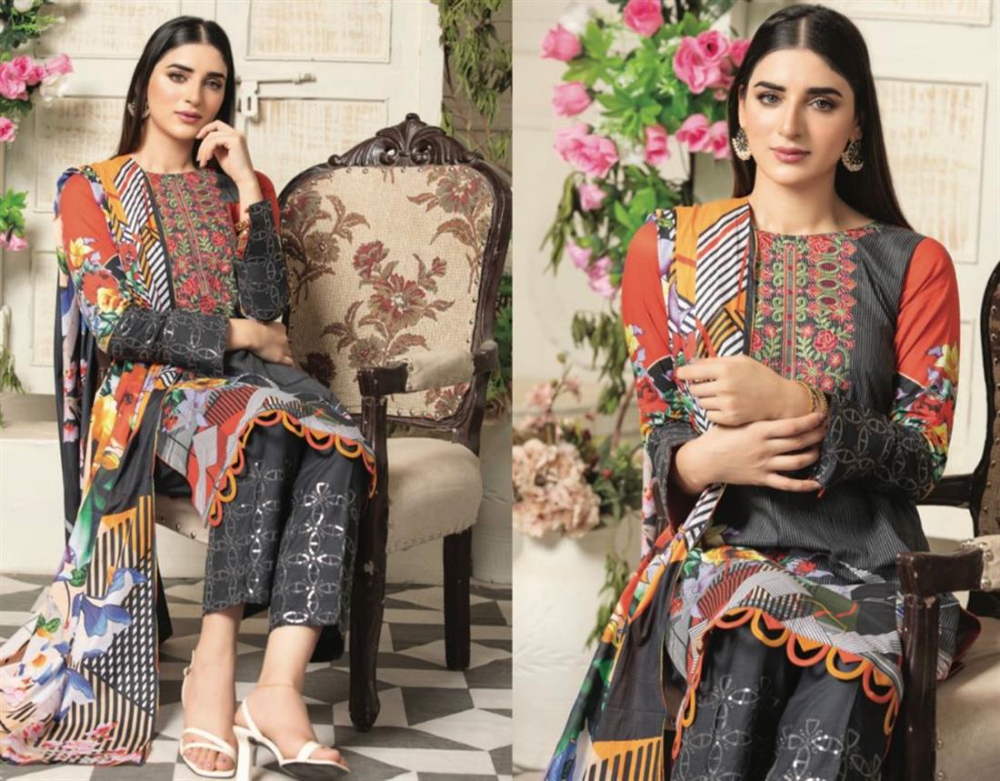 Black Embroidered Lawn Ladies Readymade