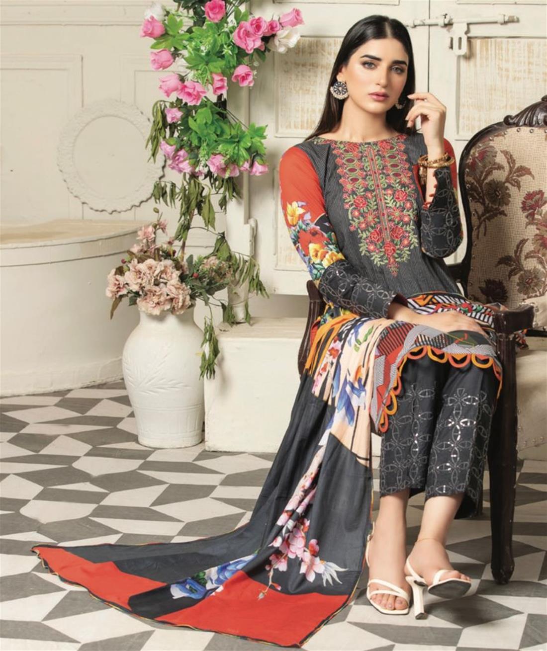 Black Embroidered Lawn Ladies Readymade
