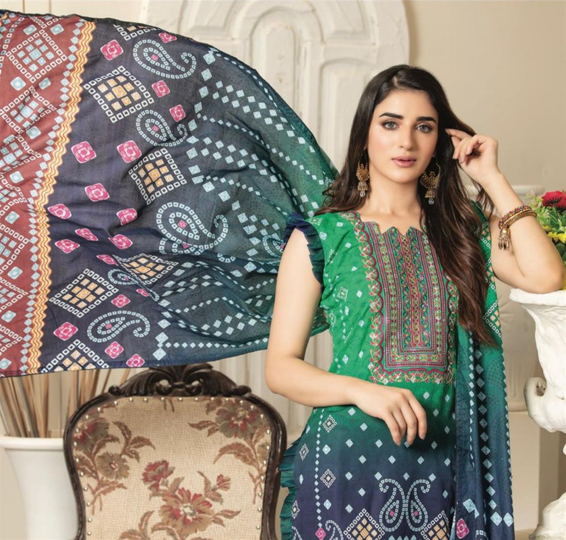 Green Embroidered Lawn Ladies Readymade