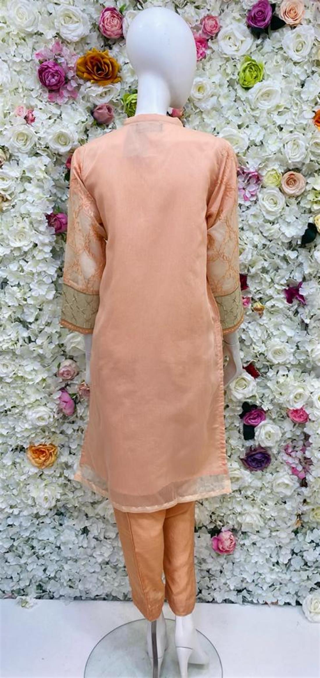 Peach Raw Silk 3 Piece Mint Green Embroidered Readymade Salwar Kameez