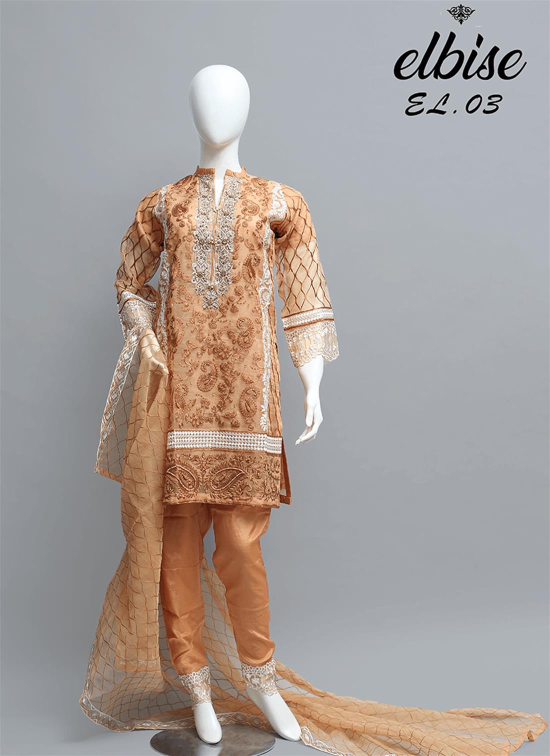 Burnt Orange Raw Silk 3 Piece Brown Embroidered Ladies Readymade Salwar Suit