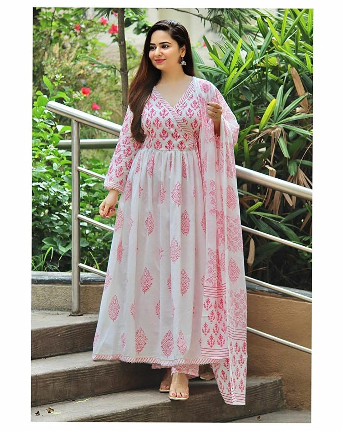 White & Coral Cotton Ladies Readymade