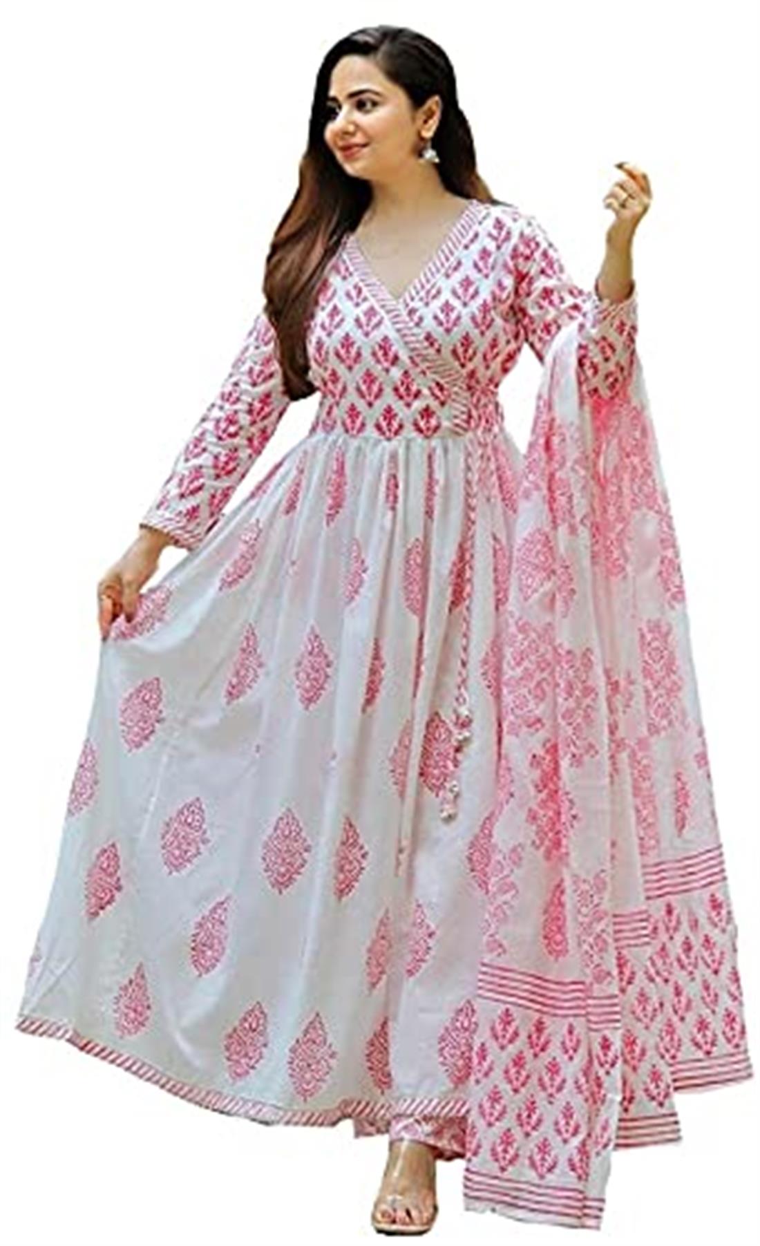 White & Coral Cotton Ladies Readymade