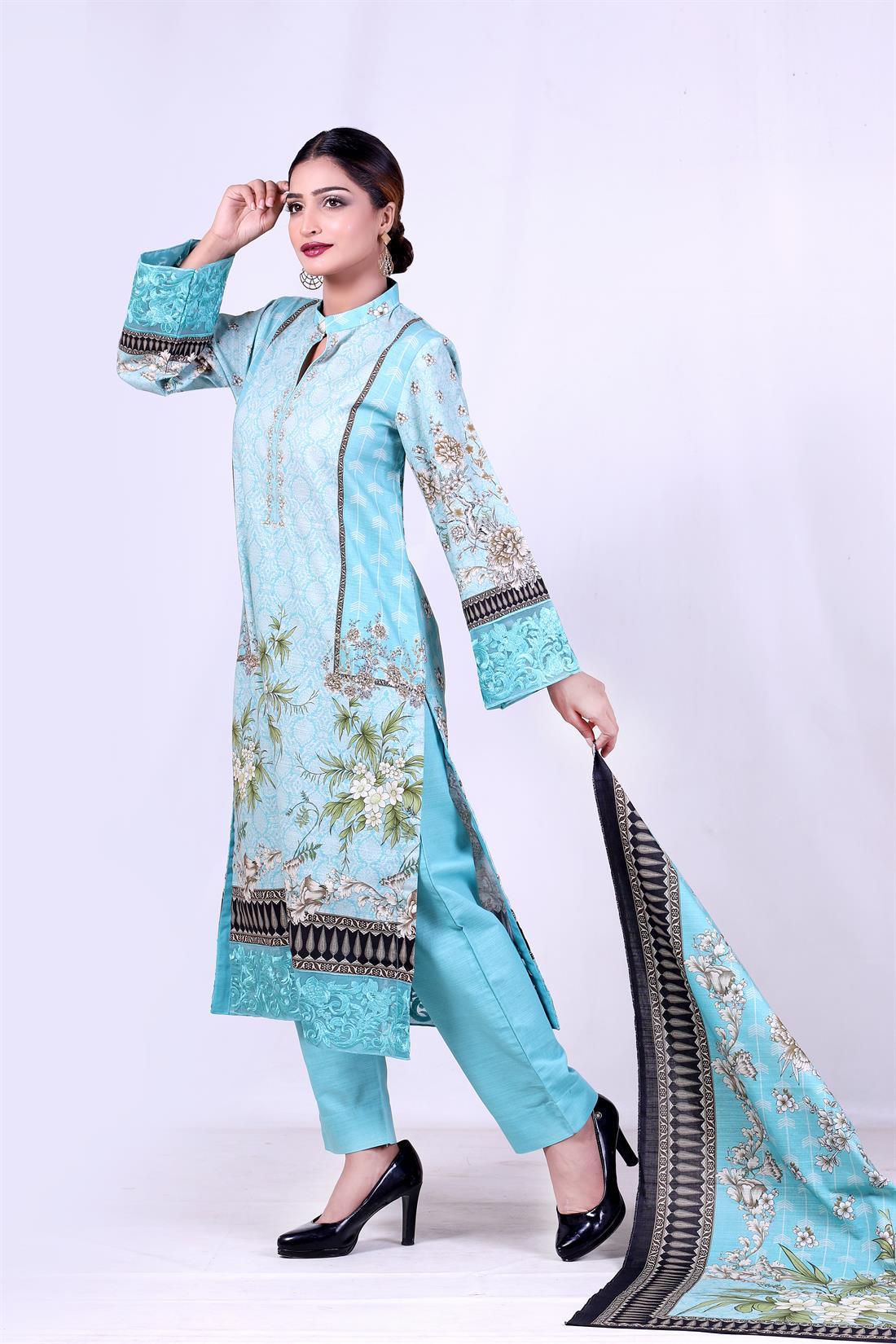 Ferozi Embroidered 3 Piece Khaddar Kameez with Printed Shawl